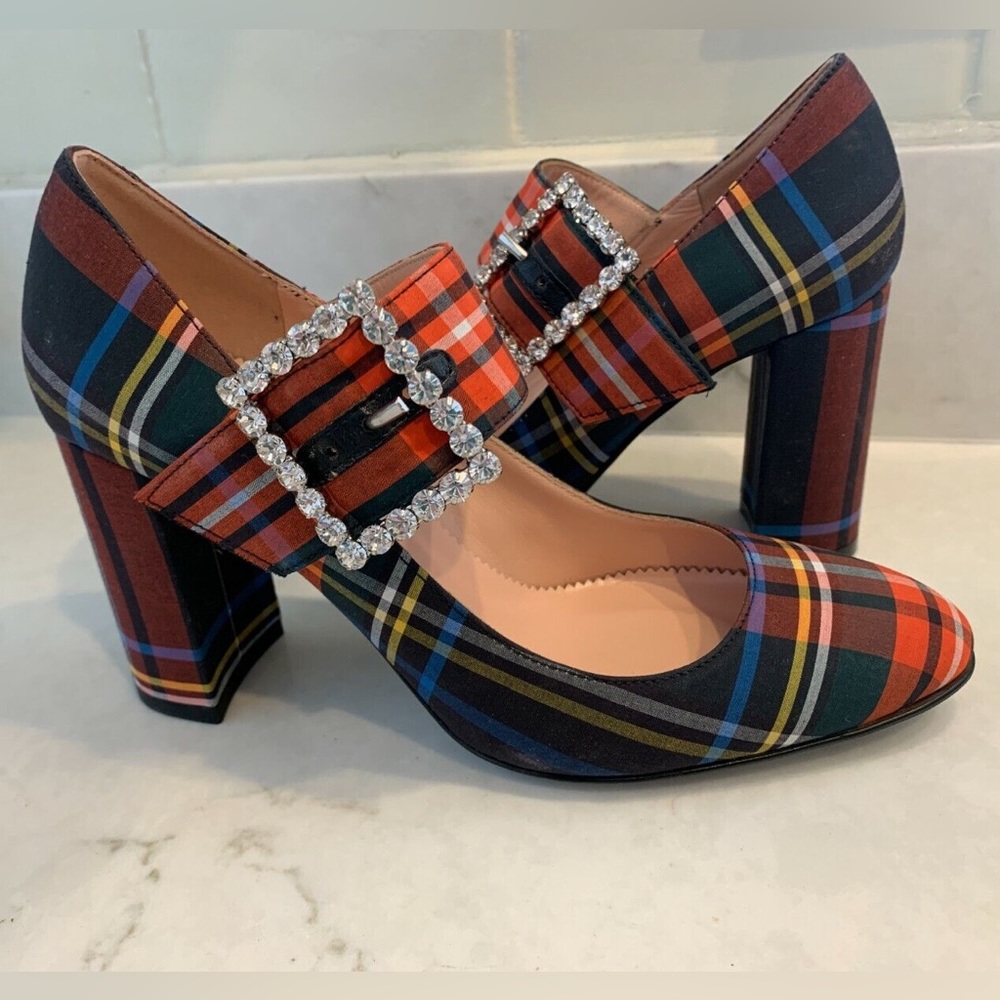 JCrew Mary Jane Tartan Heels with Glitter Sole 5.5